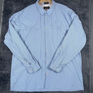 Orvis Troutbum Shirt Men’s 2XLT (TALL) Baby Blue Long Sleeve Utility Pockets Zip